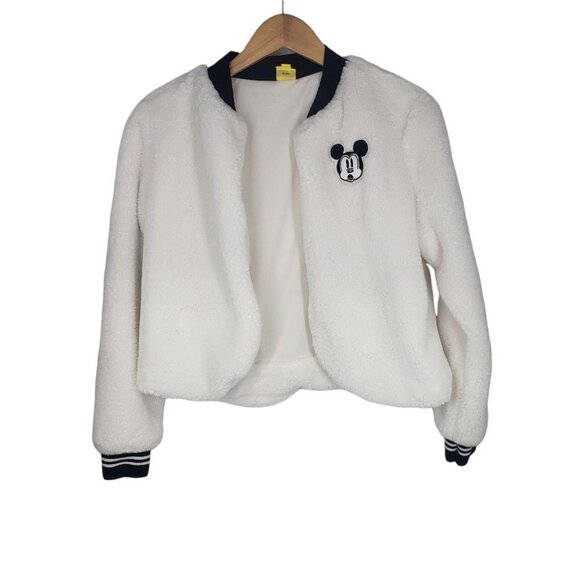 Disney Mickey Mouse Fleece Jacket Open Front Girl's Size M White - Picture 5 of 5